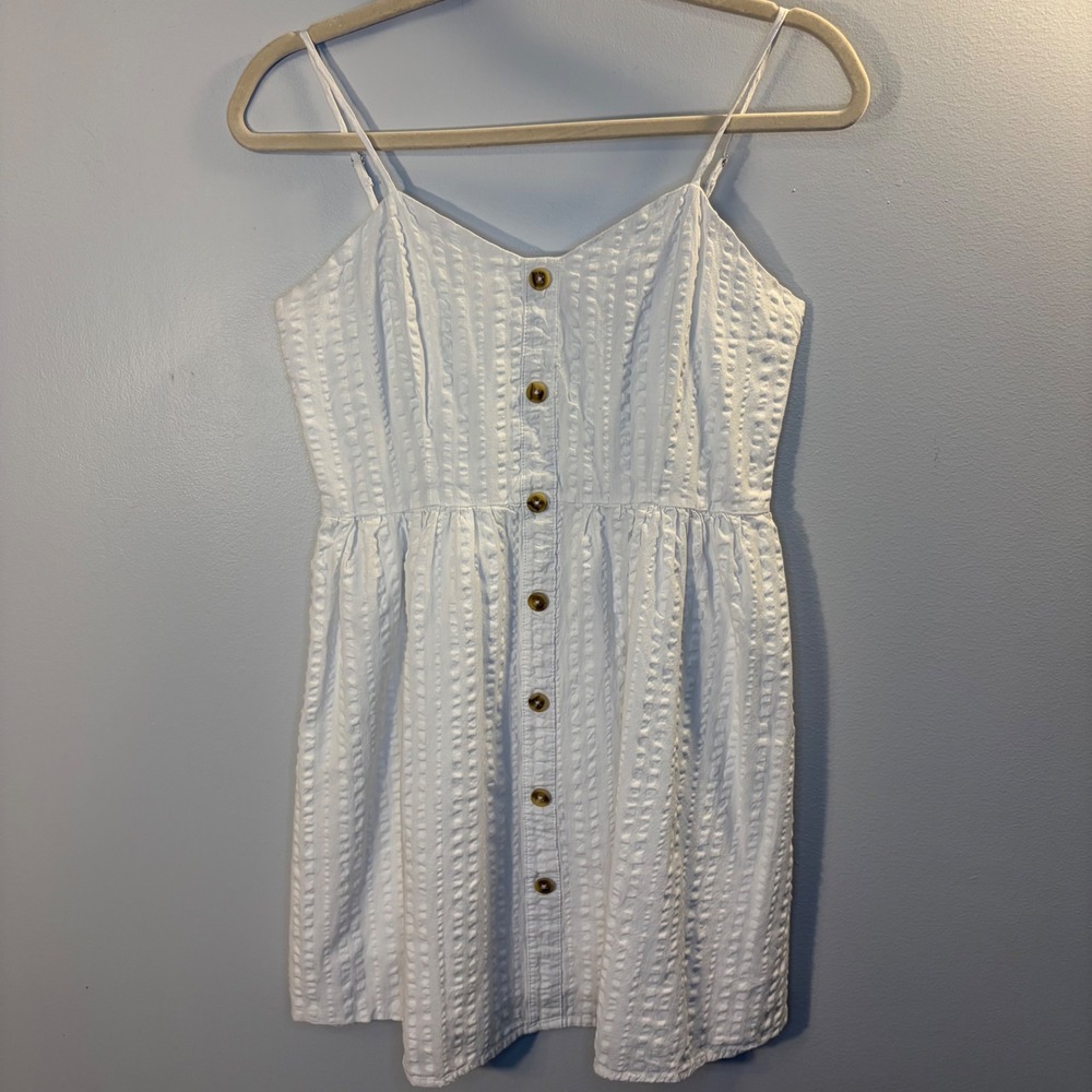 GB Seersucker Button Front Mini Cotton Cottagecore, Coastal Grandmother Sundress